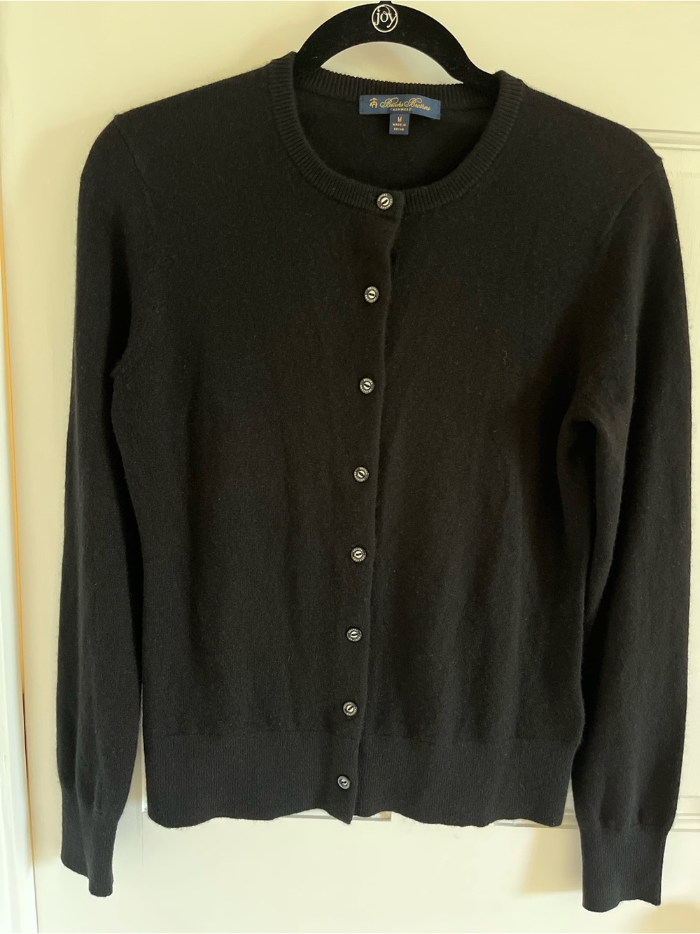 Brooks Brothers Black Cashmere Button-Front Crewneck Cardigan